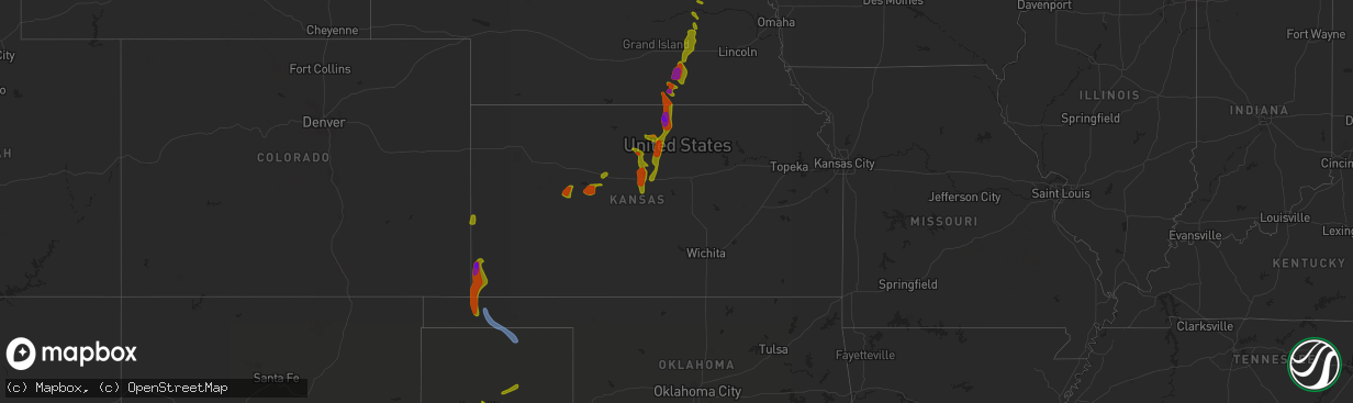 Hail map in Kansas on August 14, 2020