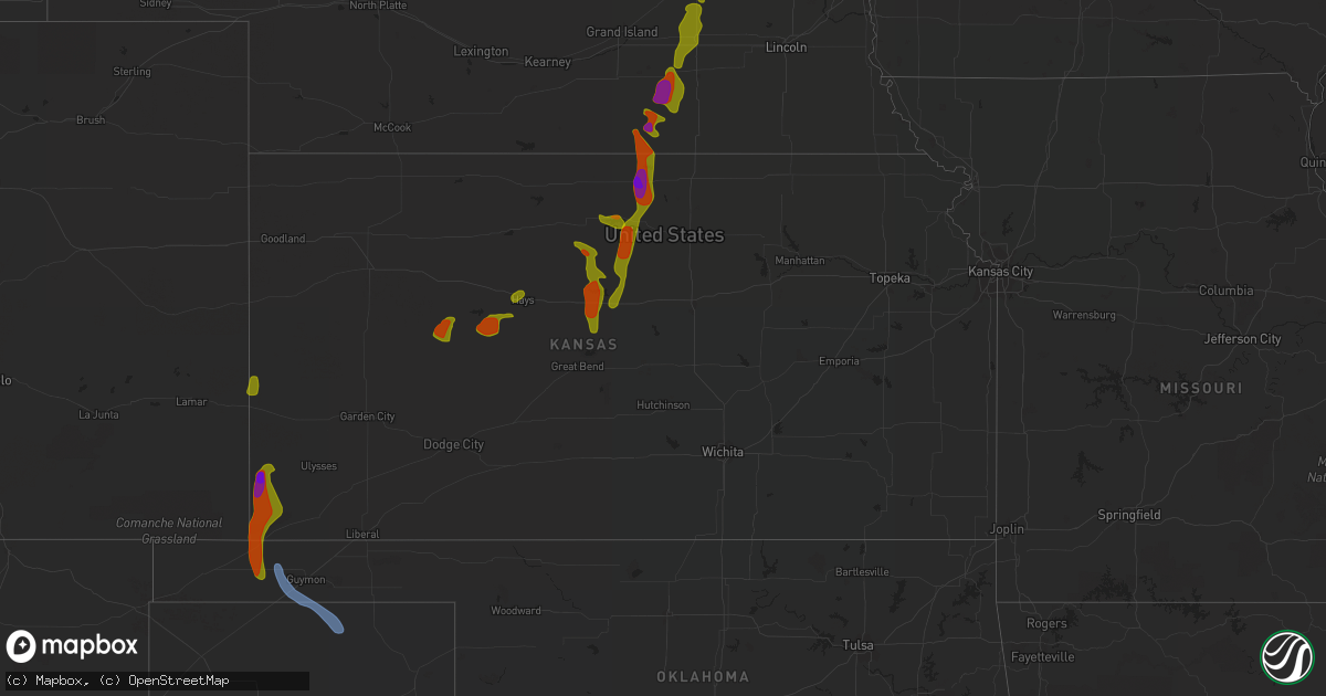 Hail map in Kansas on August 14, 2020