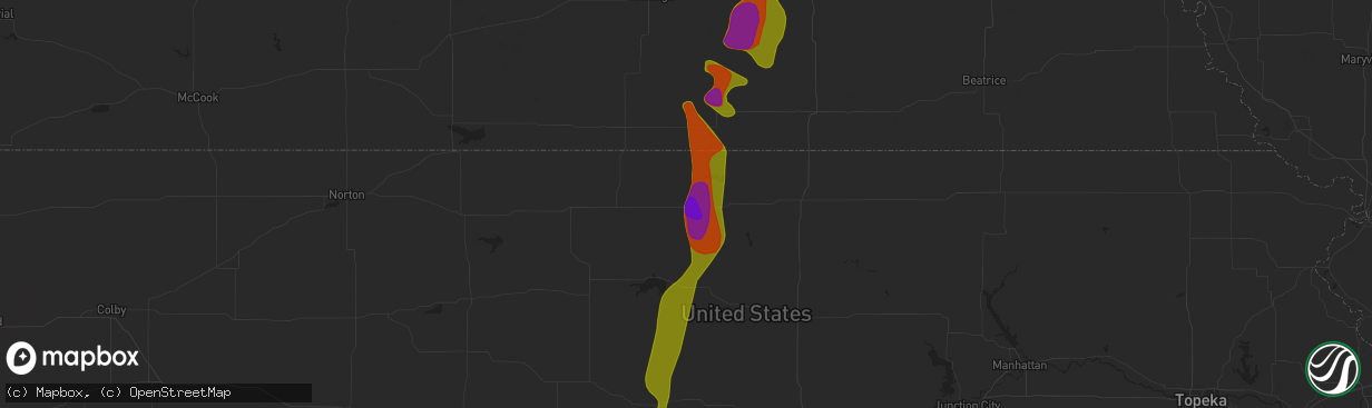 Hail map in Mankato, KS on August 14, 2020