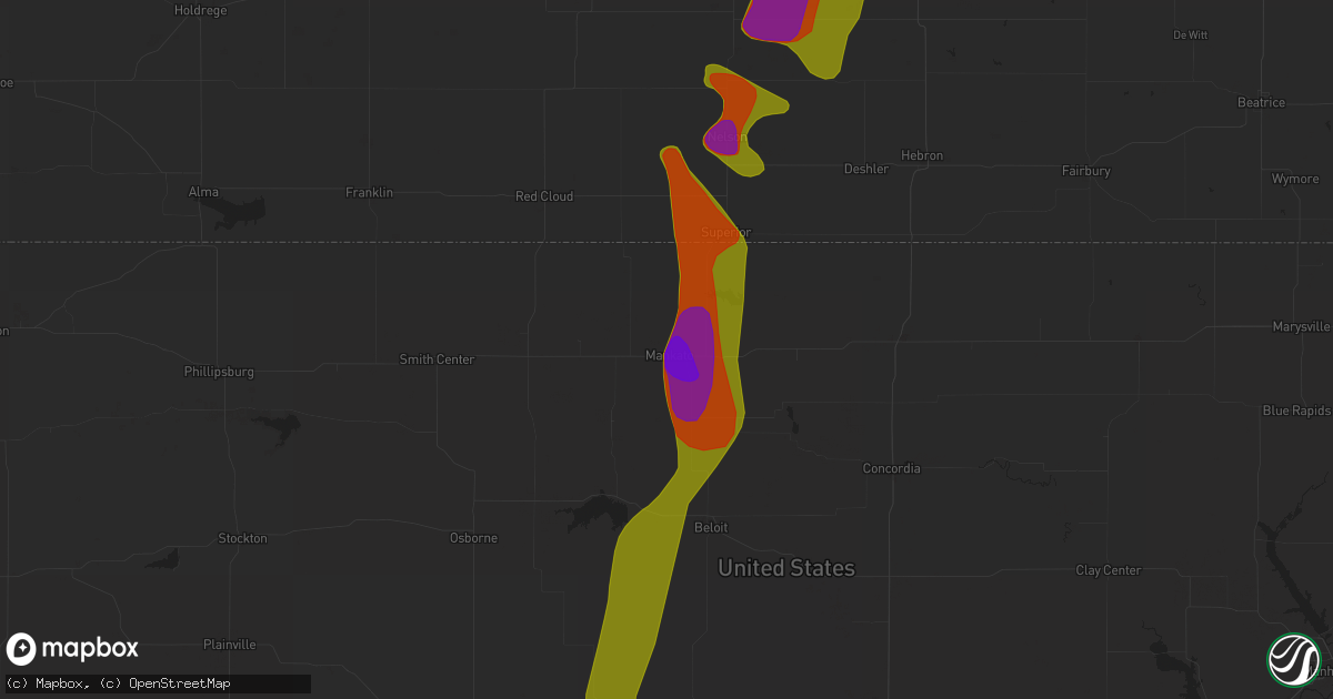 Hail map in Mankato, KS on August 14, 2020