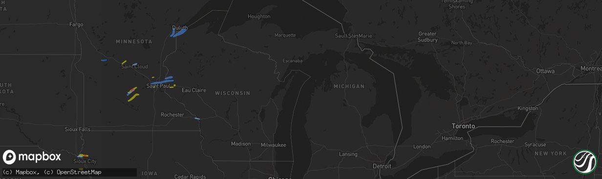 Hail map in Michigan on August 14, 2020