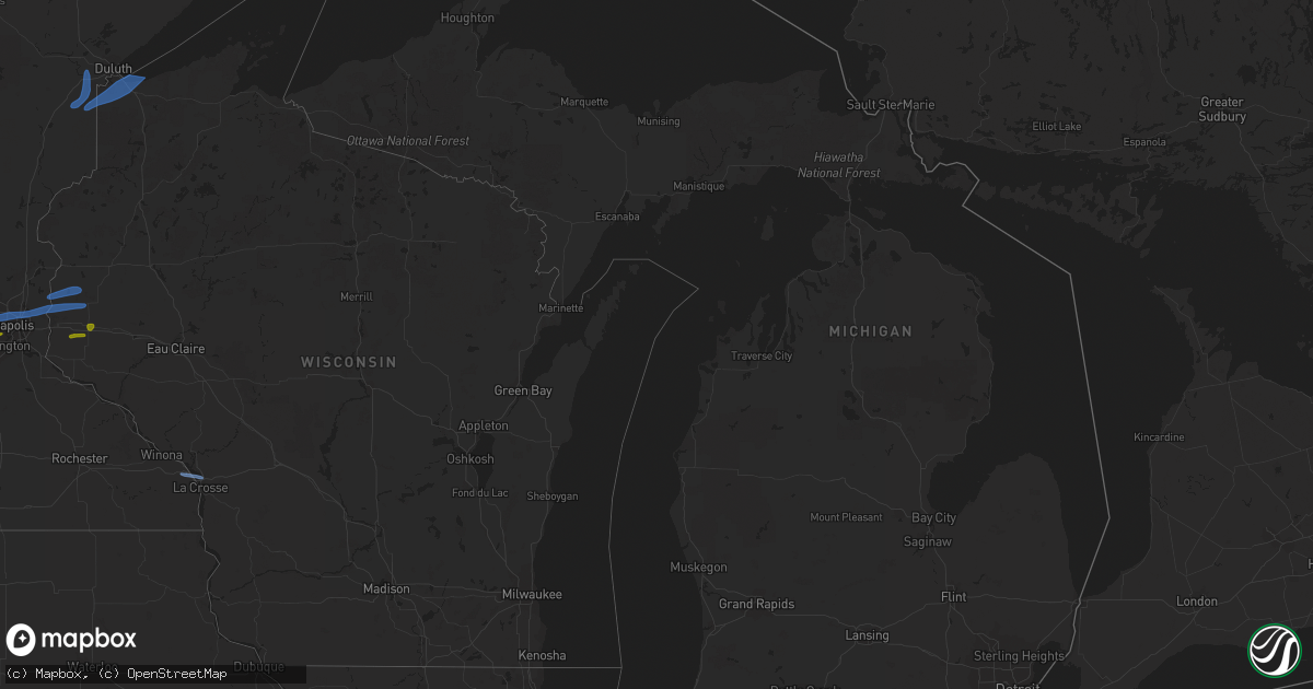 Hail map in Michigan on August 14, 2020