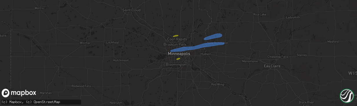 Hail map in Minneapolis, MN on August 14, 2020