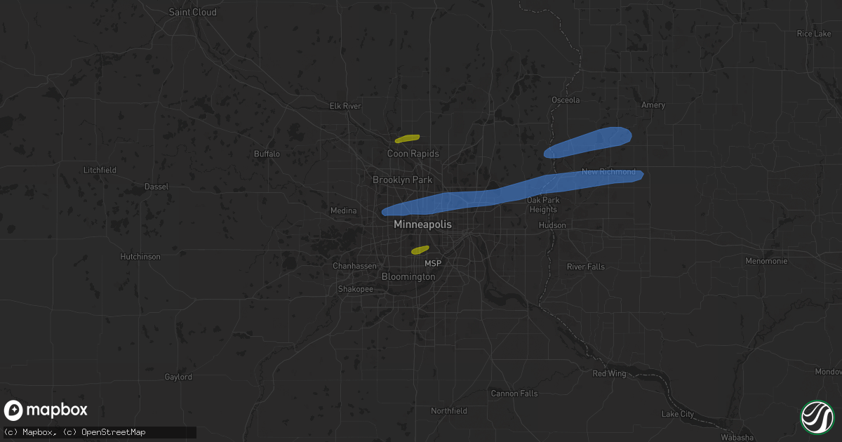Hail map in Minneapolis, MN on August 14, 2020