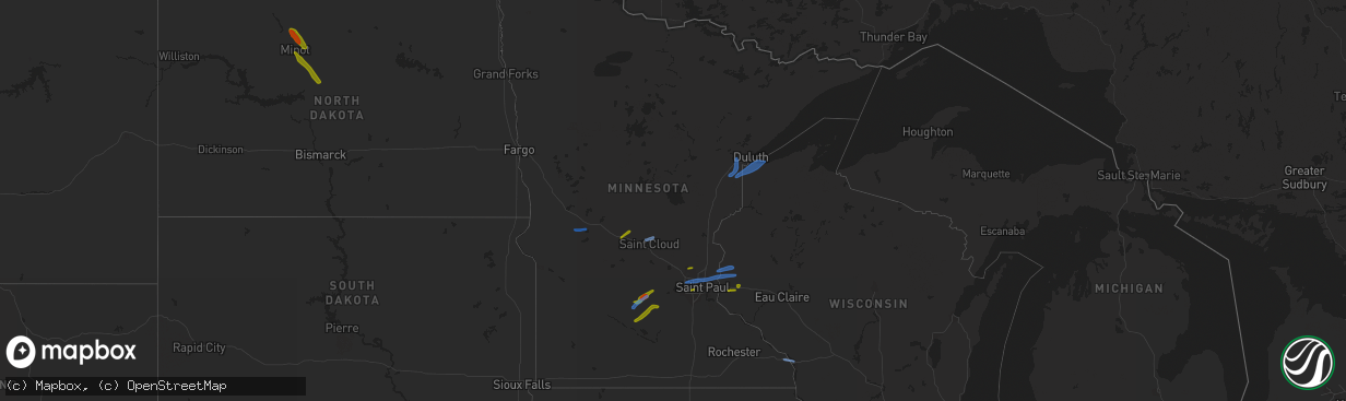 Hail map in Minnesota on August 14, 2020