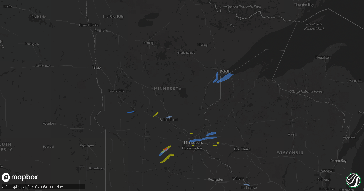 Hail map in Minnesota on August 14, 2020