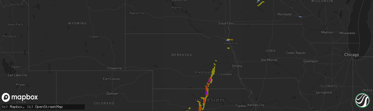 Hail map in Nebraska on August 14, 2020