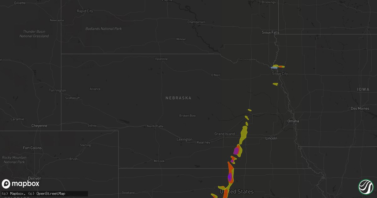 Hail map in Nebraska on August 14, 2020