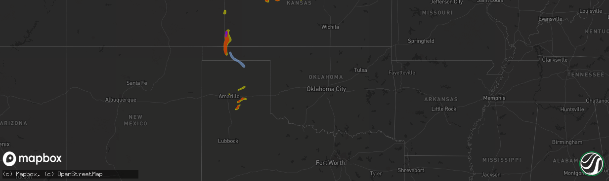 Hail map in Oklahoma on August 14, 2020