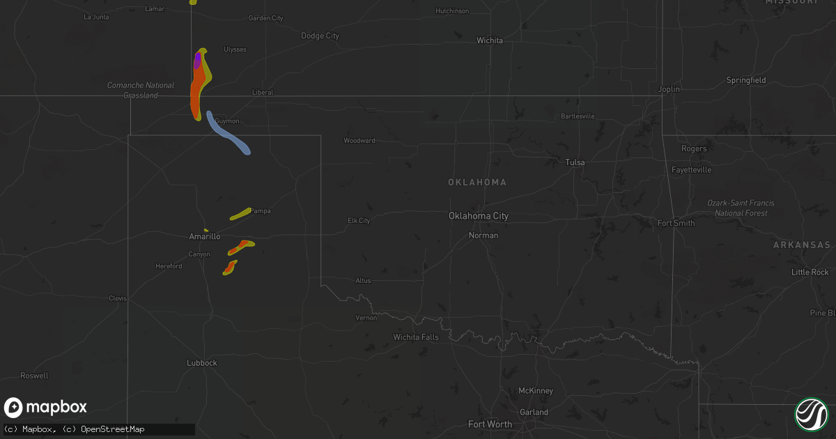 Hail map in Oklahoma on August 14, 2020
