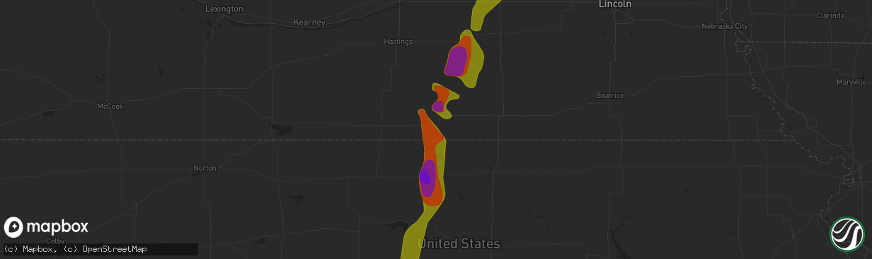 Hail map in Superior, NE on August 14, 2020