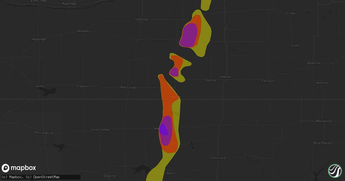 Hail map in Superior, NE on August 14, 2020