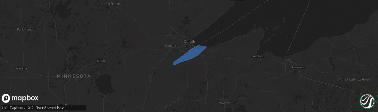 Hail map in Superior, WI on August 14, 2020