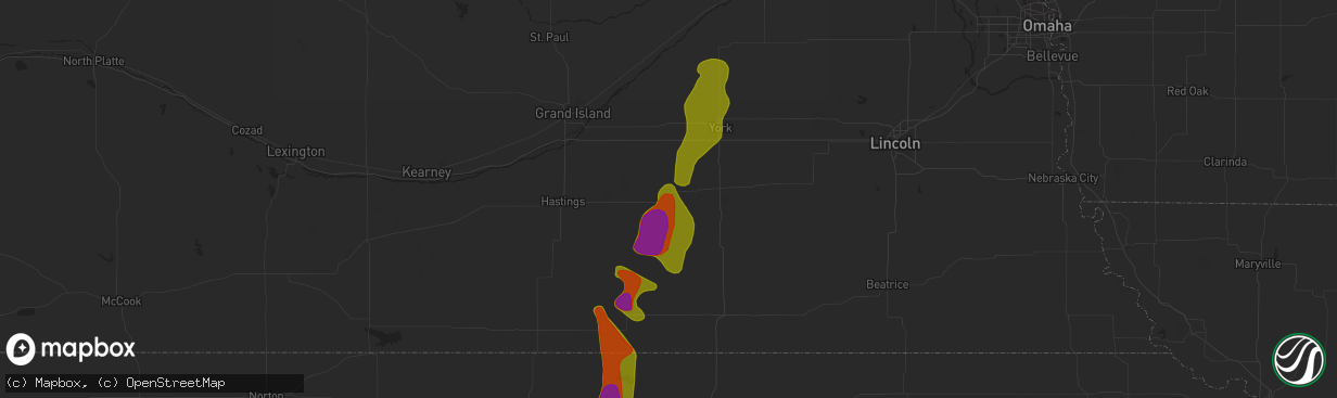 Hail map in Sutton, NE on August 14, 2020