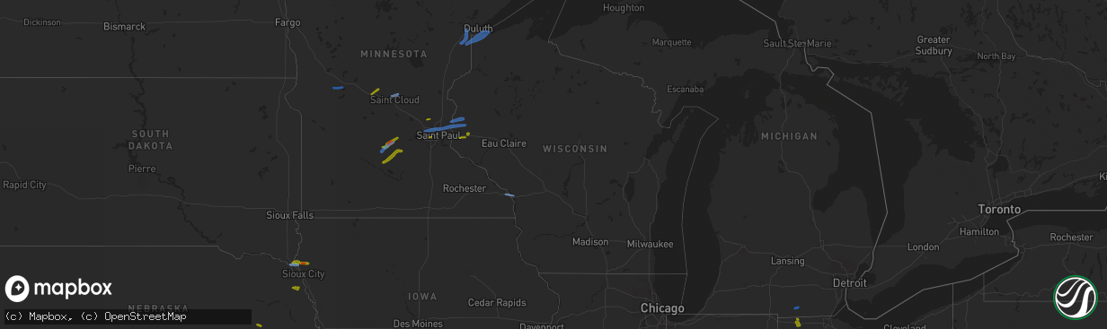 Hail map in Wisconsin on August 14, 2020