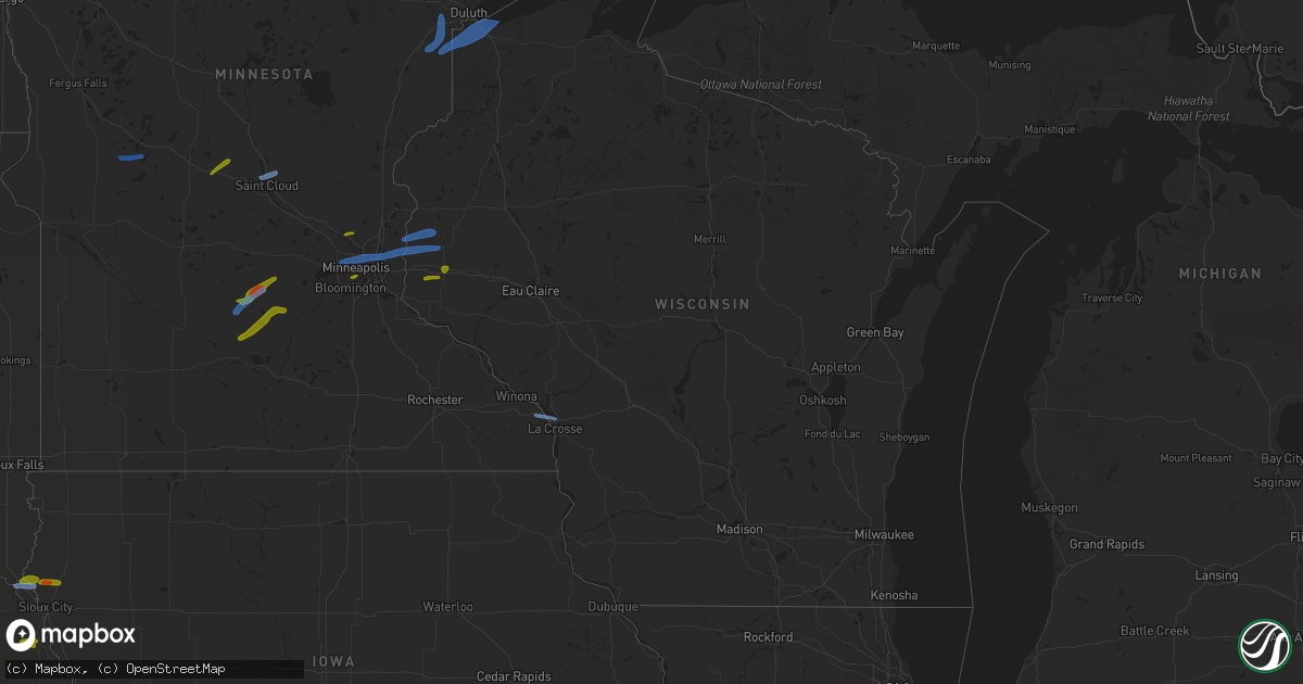 Hail map in Wisconsin on August 14, 2020