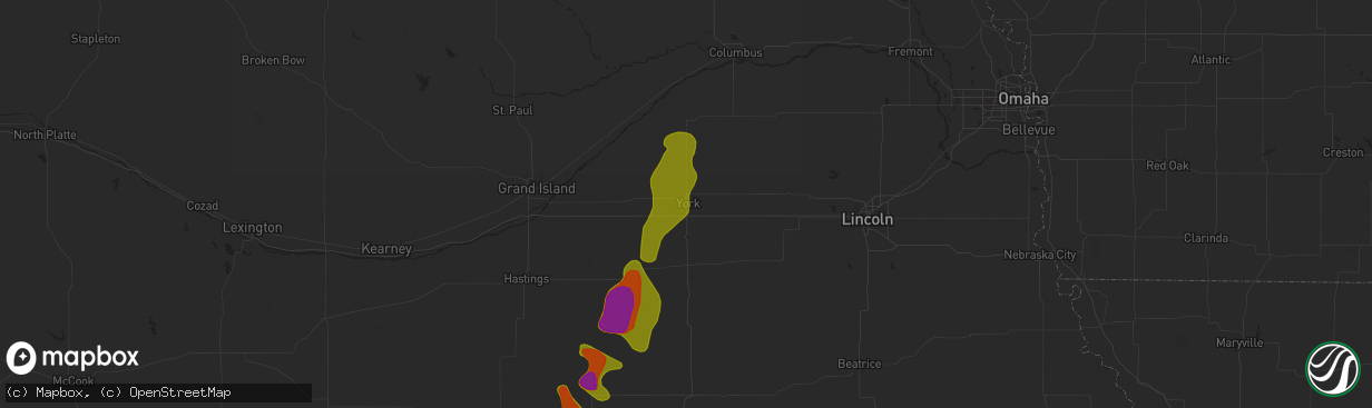 Hail map in York, NE on August 14, 2020