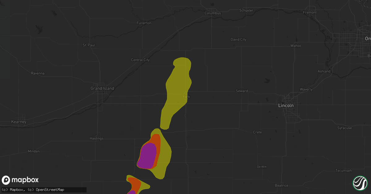 Hail map in York, NE on August 14, 2020