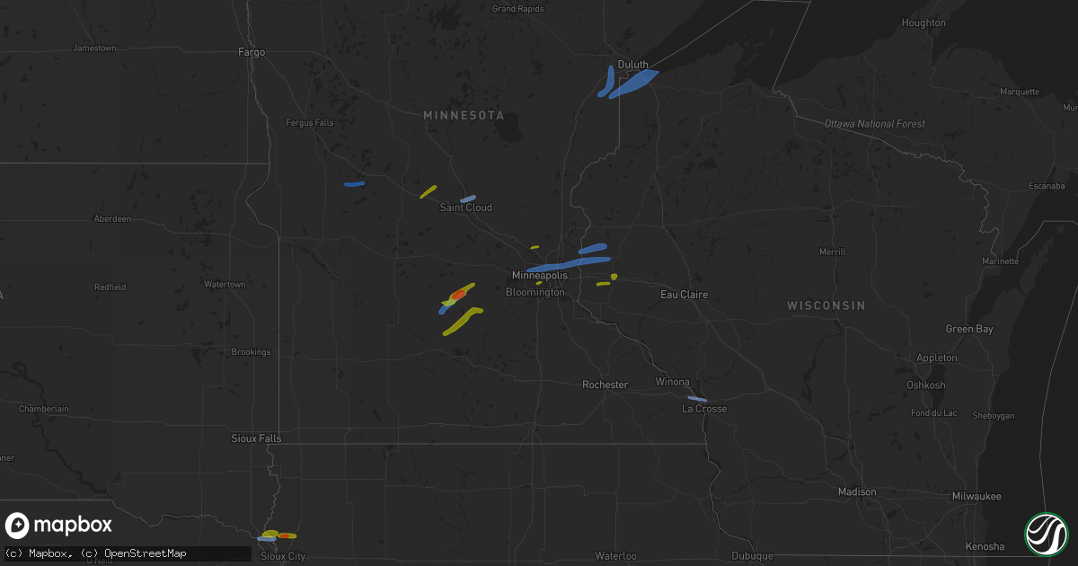 Hail map on August 14, 2020