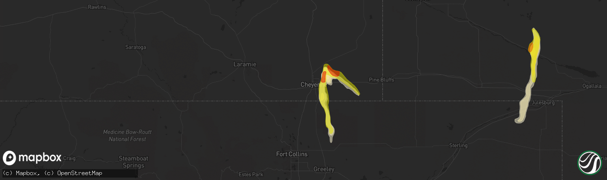 Hail map in Cheyenne, WY on August 14, 2021