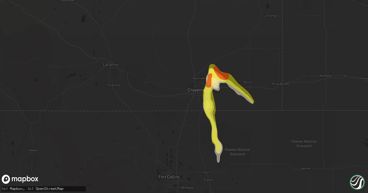 Hail map in Cheyenne, WY on August 14, 2021