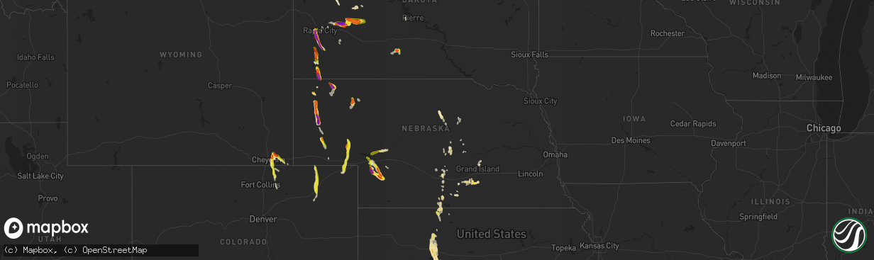 Hail map in Nebraska on August 14, 2021