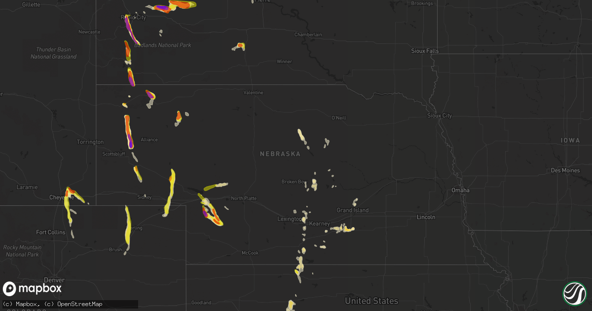 Hail map in Nebraska on August 14, 2021