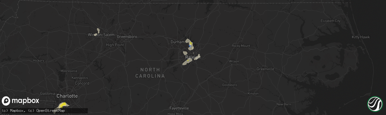 Hail map in Raleigh, NC on August 14, 2021