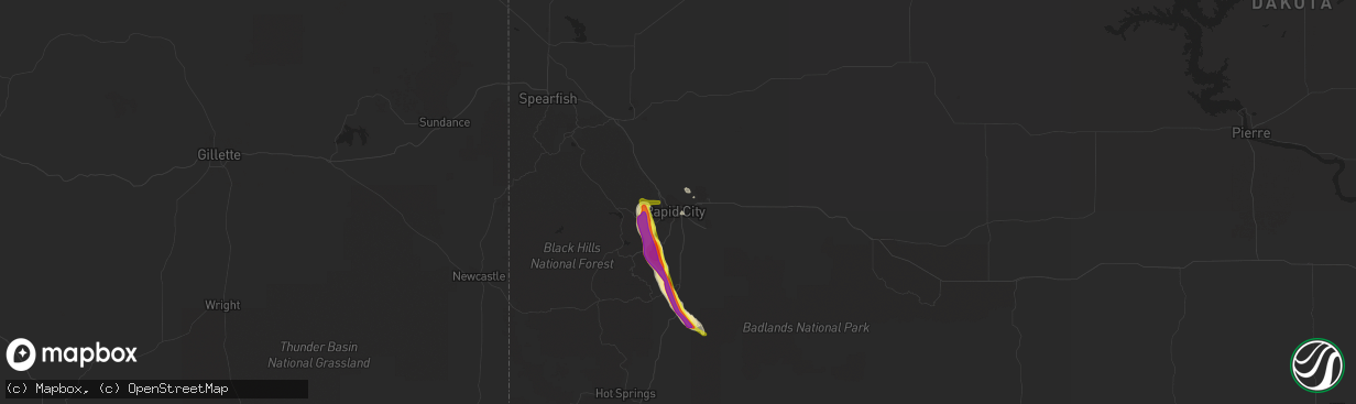 Hail map in Rapid City, SD on August 14, 2021