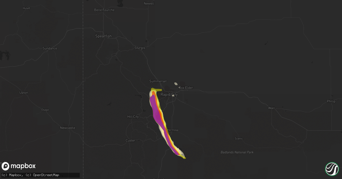 Hail map in Rapid City, SD on August 14, 2021