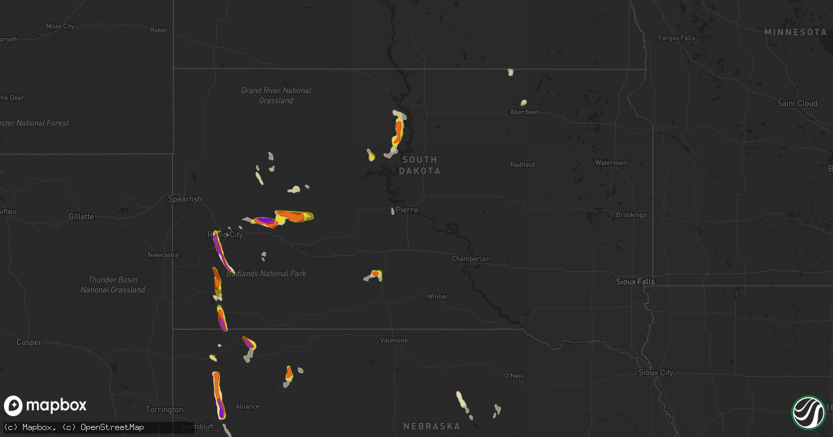 Hail map in South Dakota on August 14, 2021