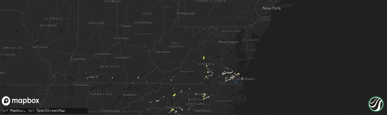 Hail map in Virginia on August 14, 2021