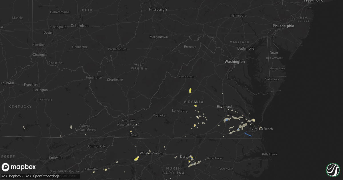 Hail map in Virginia on August 14, 2021