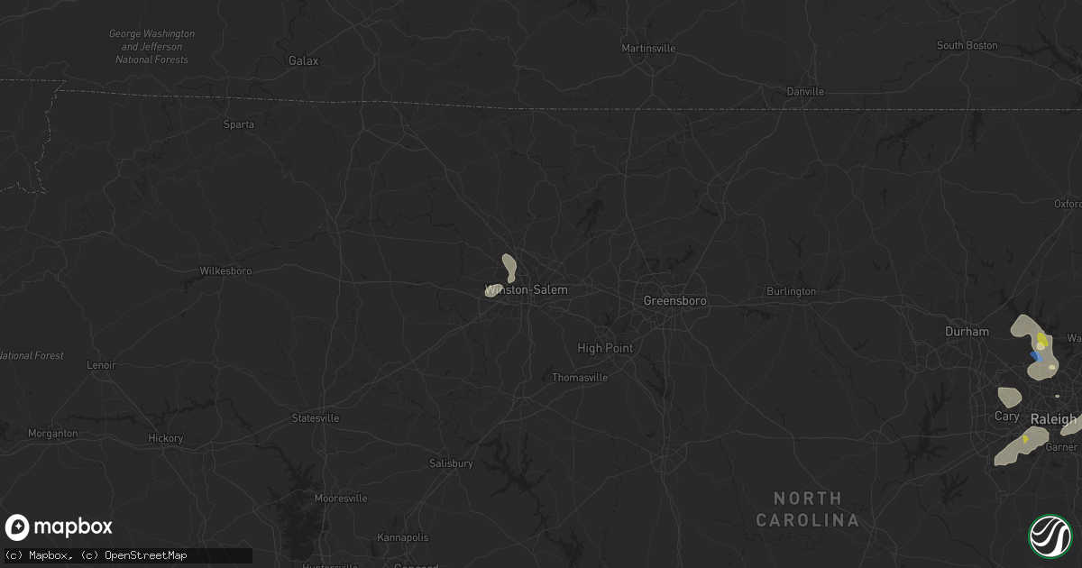 Hail map in Winston Salem, NC on August 14, 2021