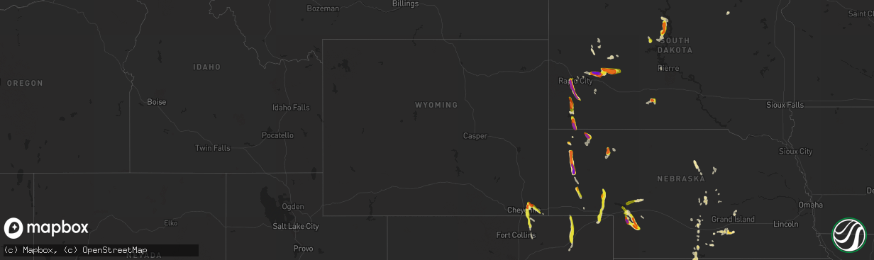 Hail map in Wyoming on August 14, 2021