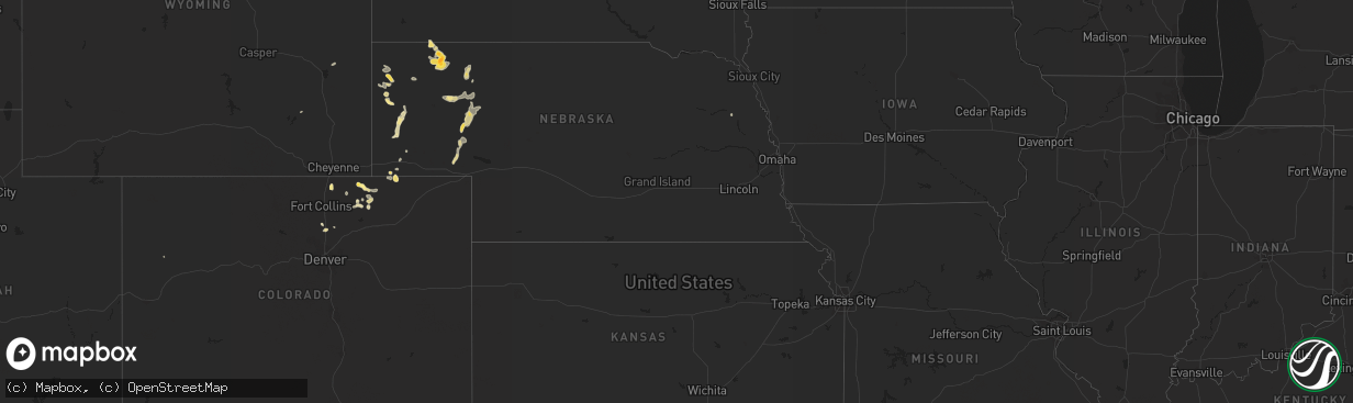 Hail map in Nebraska on August 14, 2022