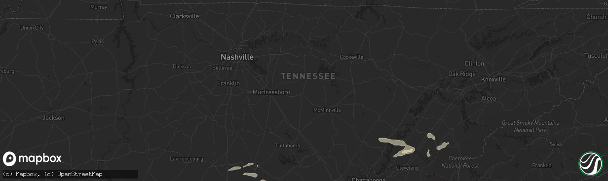 Hail map in Fayetteville, TN on August 14, 2023