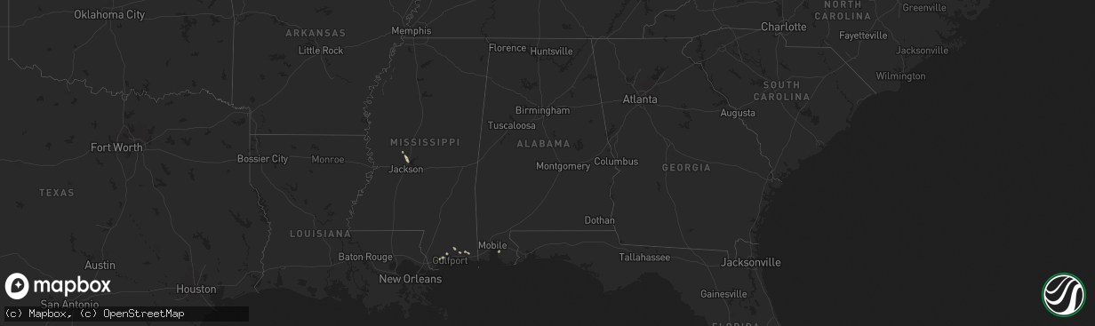 Hail map in Alabama on August 14, 2024