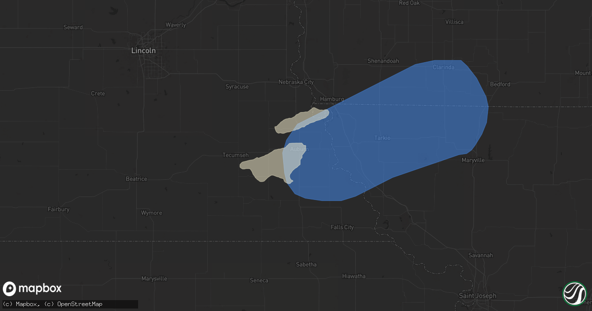 Hail map in Auburn, NE on August 14, 2024