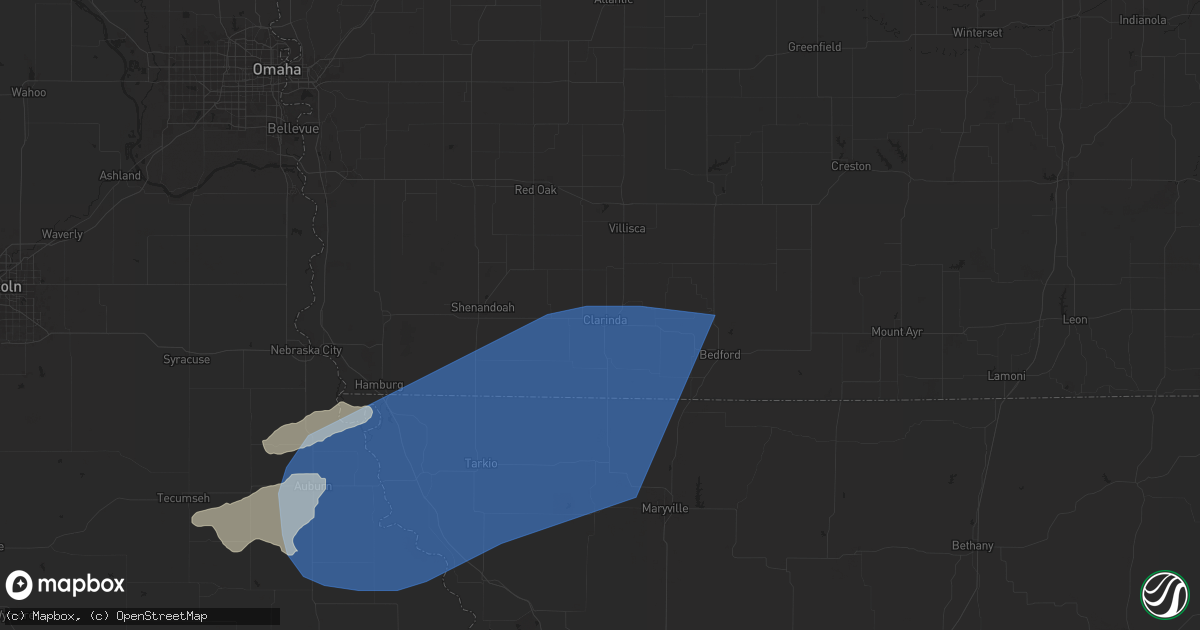 Hail map in Clarinda, IA on August 14, 2024