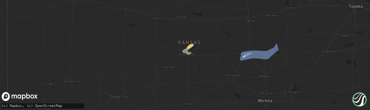 Hail map in Great Bend, KS on August 14, 2024