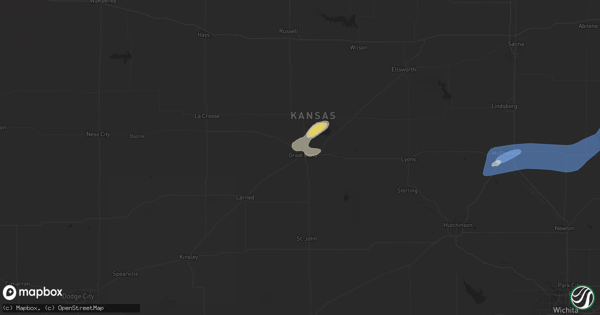Hail map in Great Bend, KS on August 14, 2024
