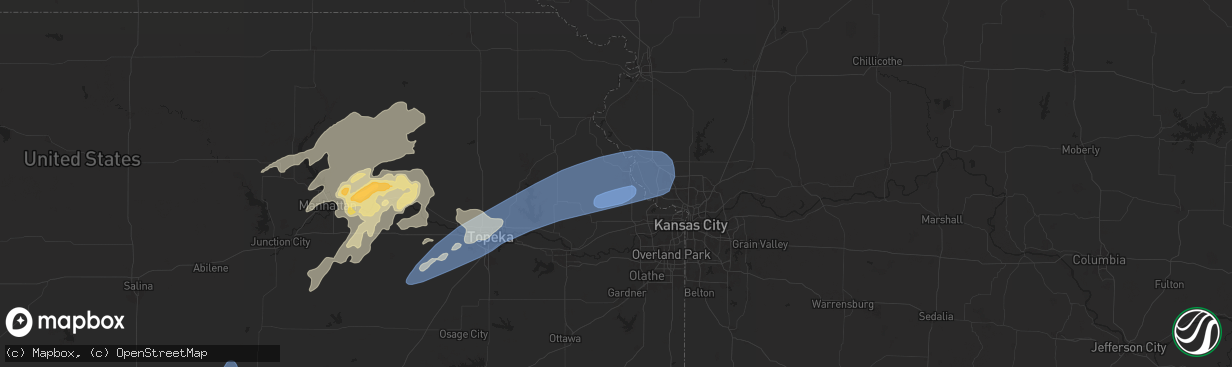 Hail map in Leavenworth, KS on August 14, 2024