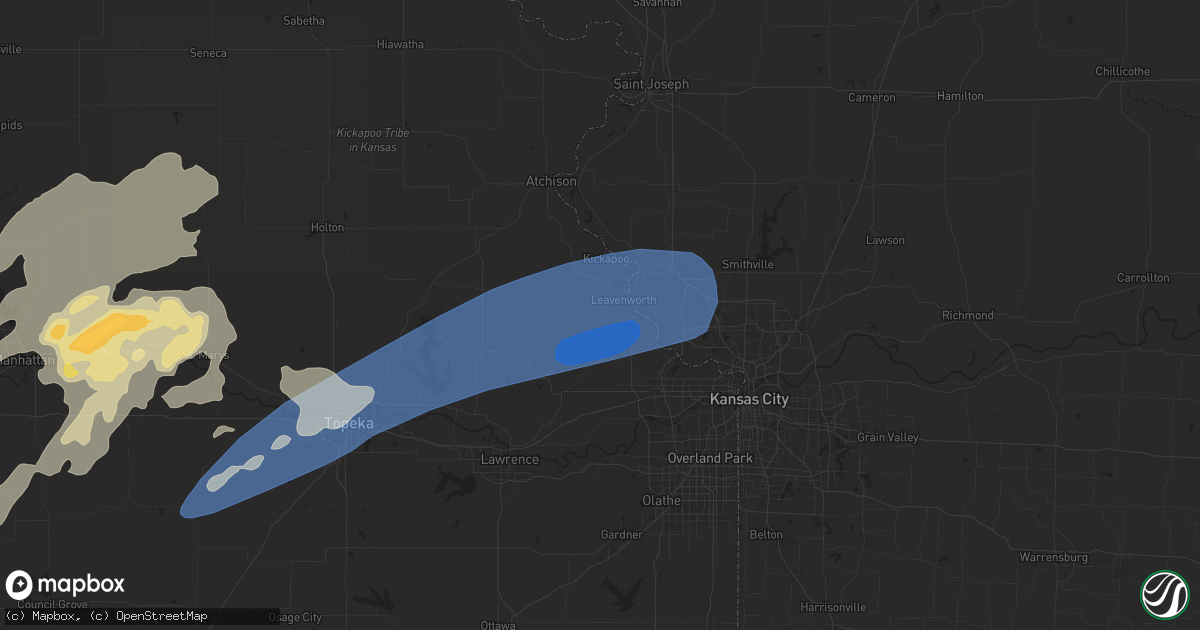 Hail map in Leavenworth, KS on August 14, 2024