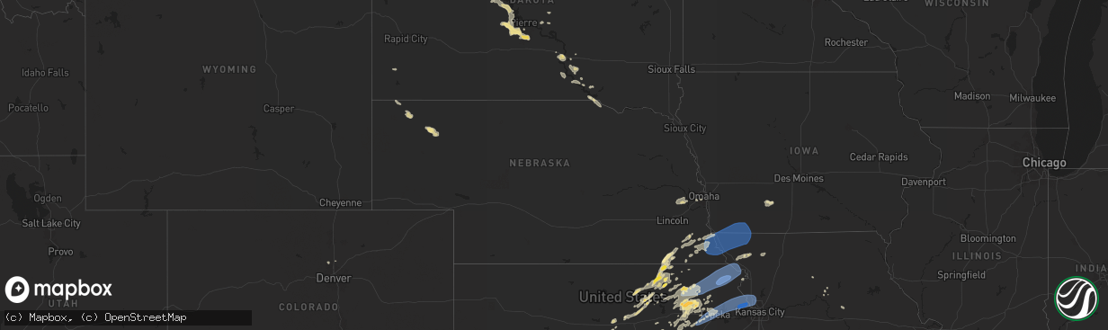 Hail map in Nebraska on August 14, 2024