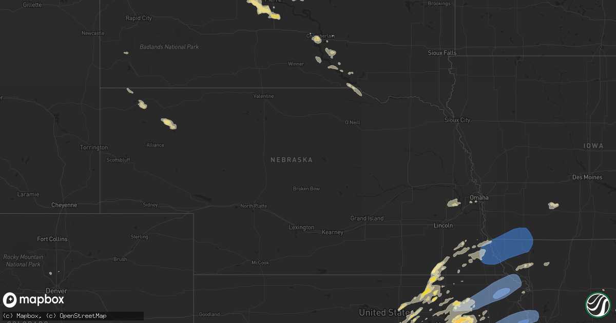 Hail map in Nebraska on August 14, 2024