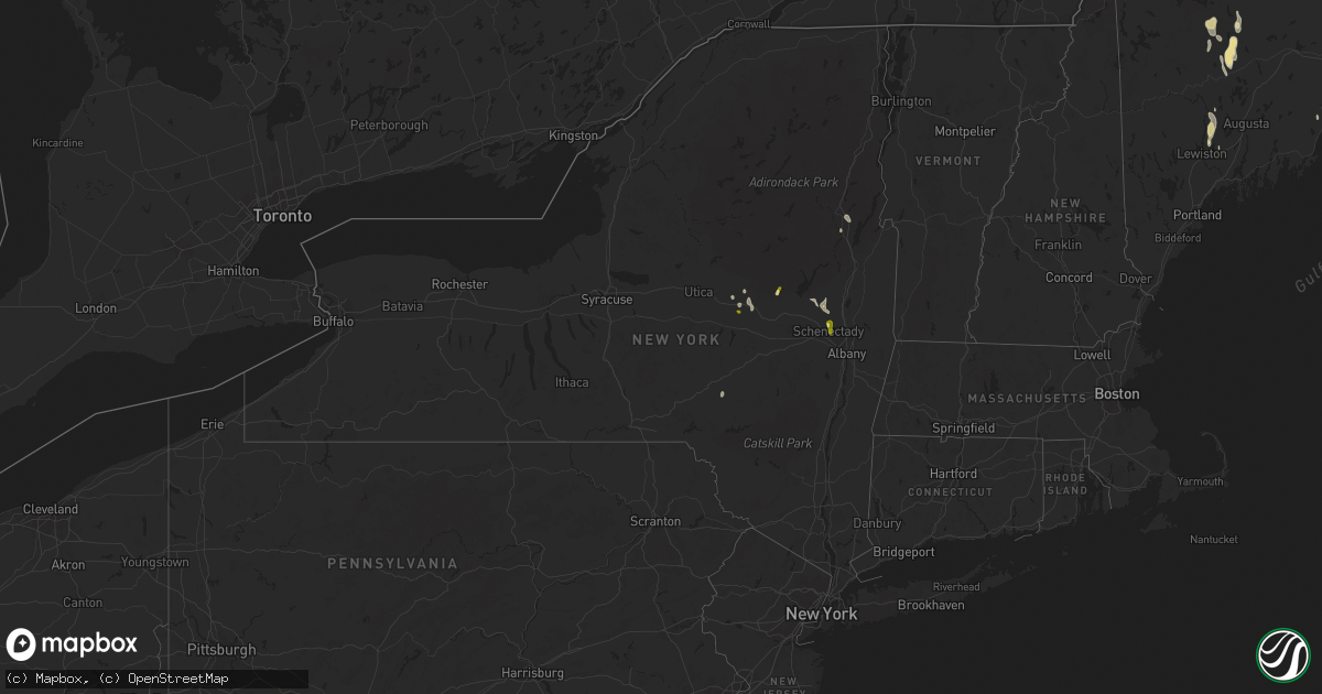 Hail map in New York on August 14, 2024