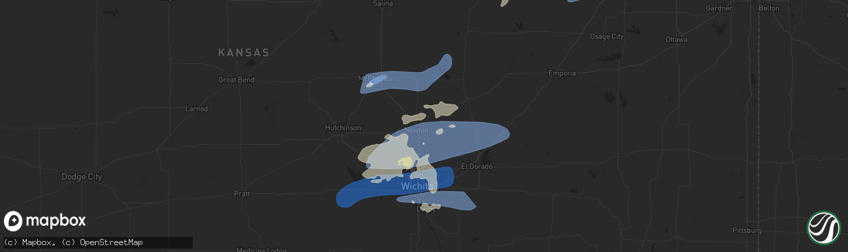 Hail map in Newton, KS on August 14, 2024