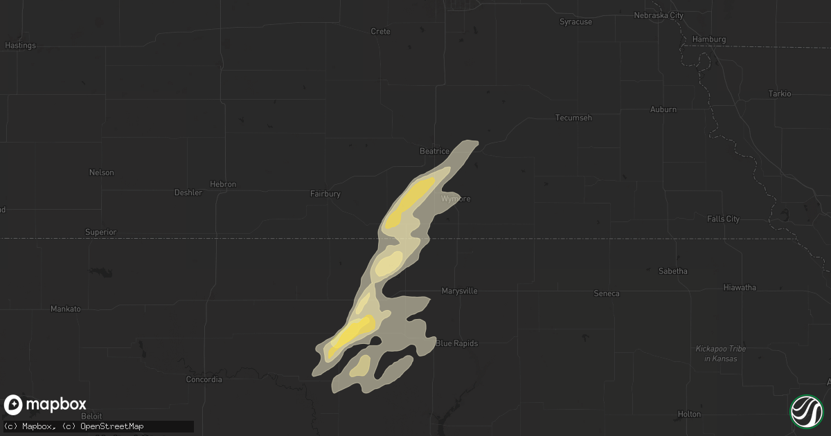 Hail map in Odell, NE on August 14, 2024