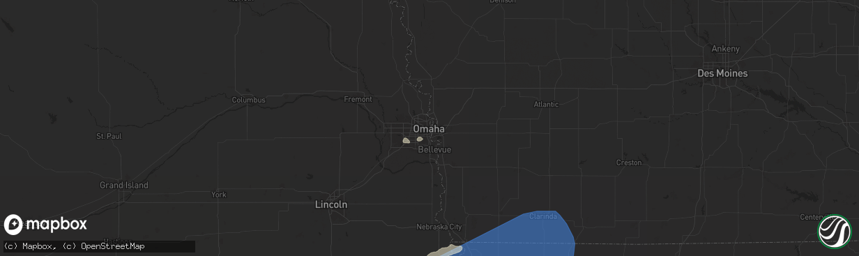 Hail map in Omaha, NE on August 14, 2024